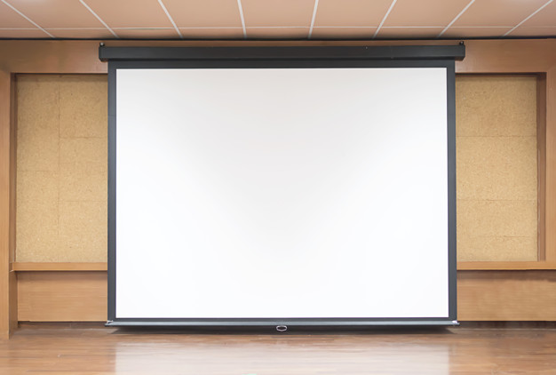 front view lecture room with empty white projector screen 1150 6296 - Best Projector - AUN Projector